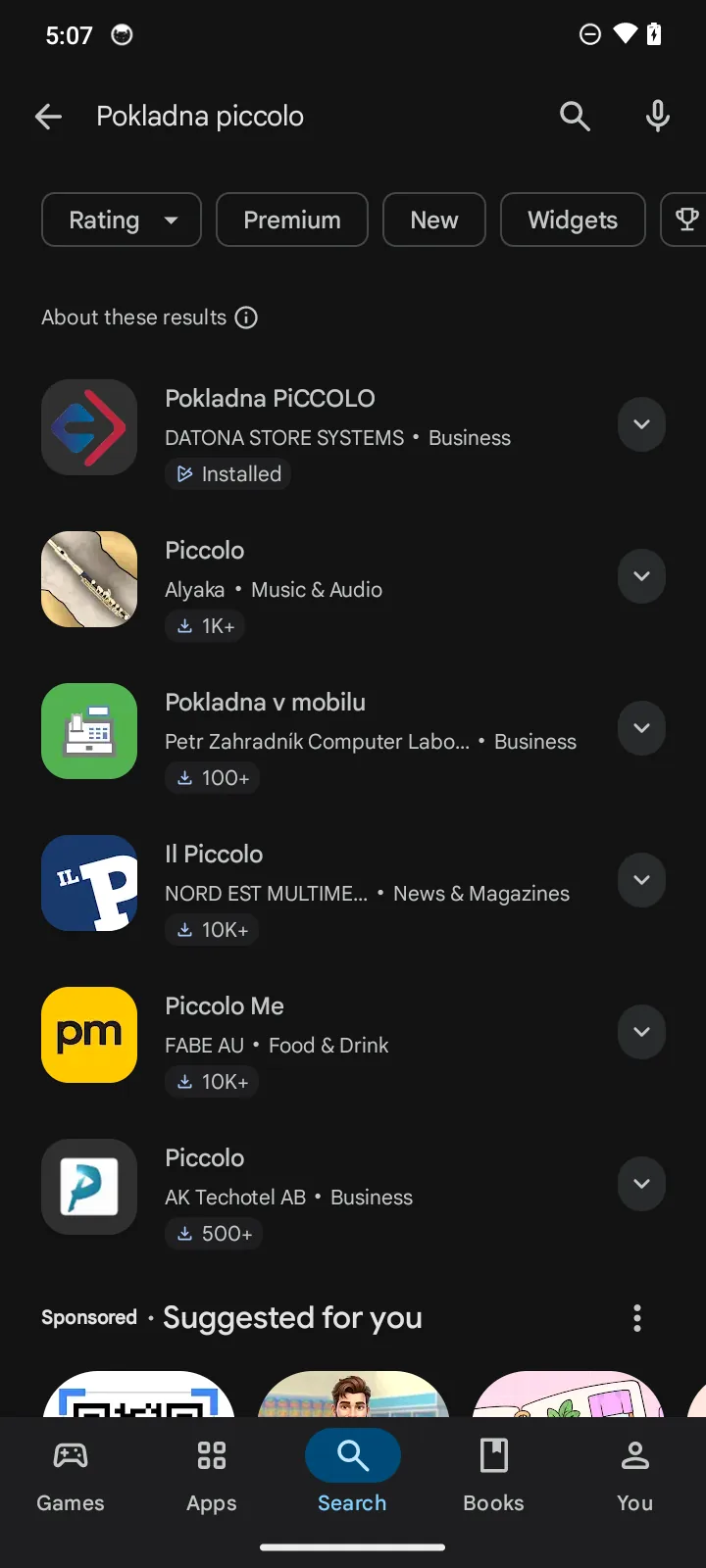 Vyhledání aplikace Pokladna PiCCOLO v Google Play